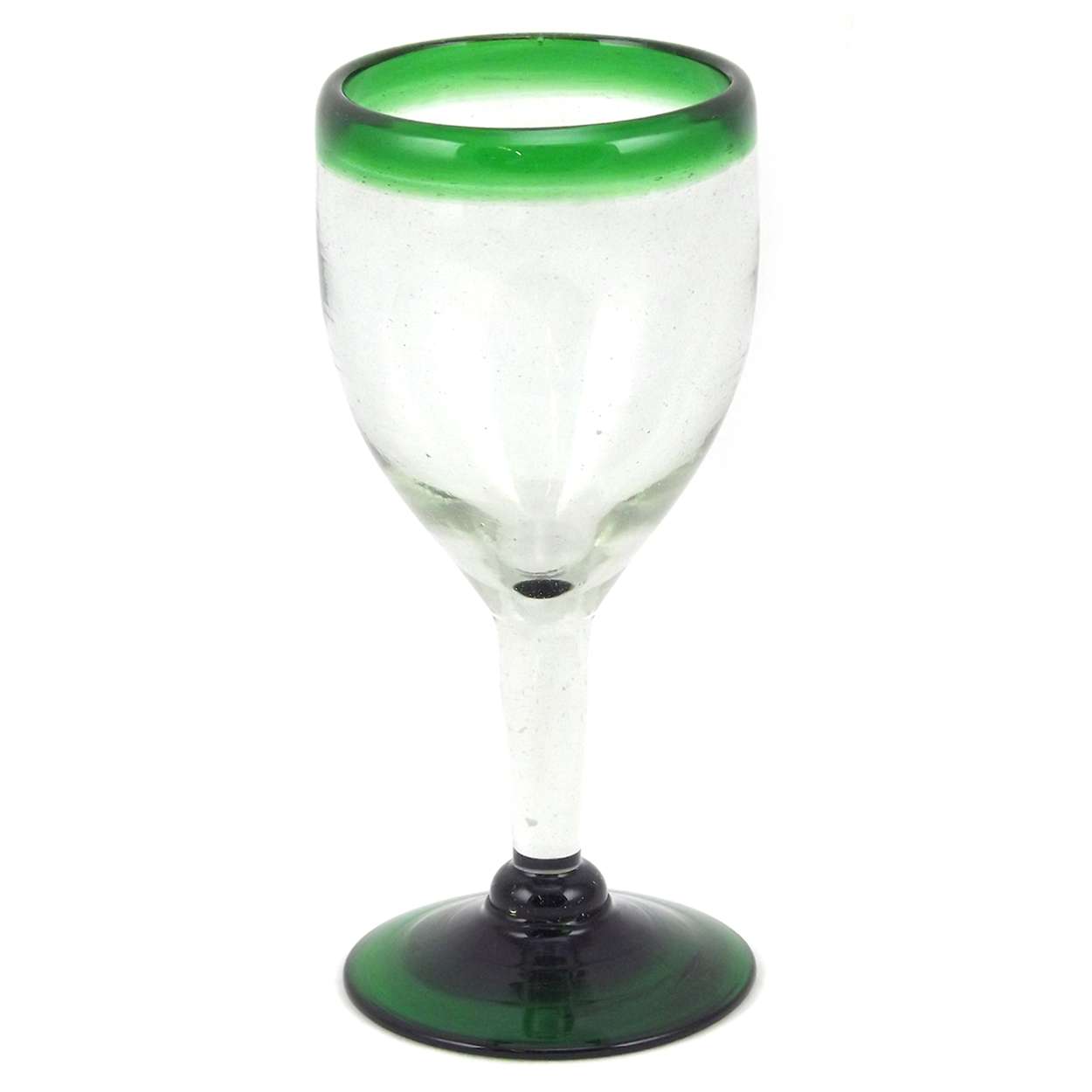 Blown Glass Green Rim Wine Glass - 9 oz