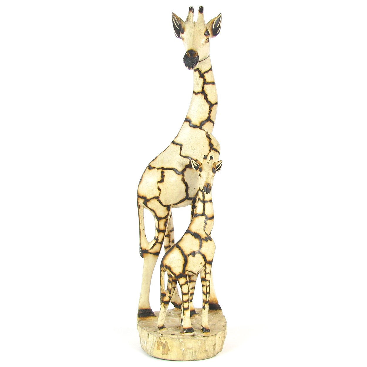 20in African Giraffe Family Burnt Wood Carving