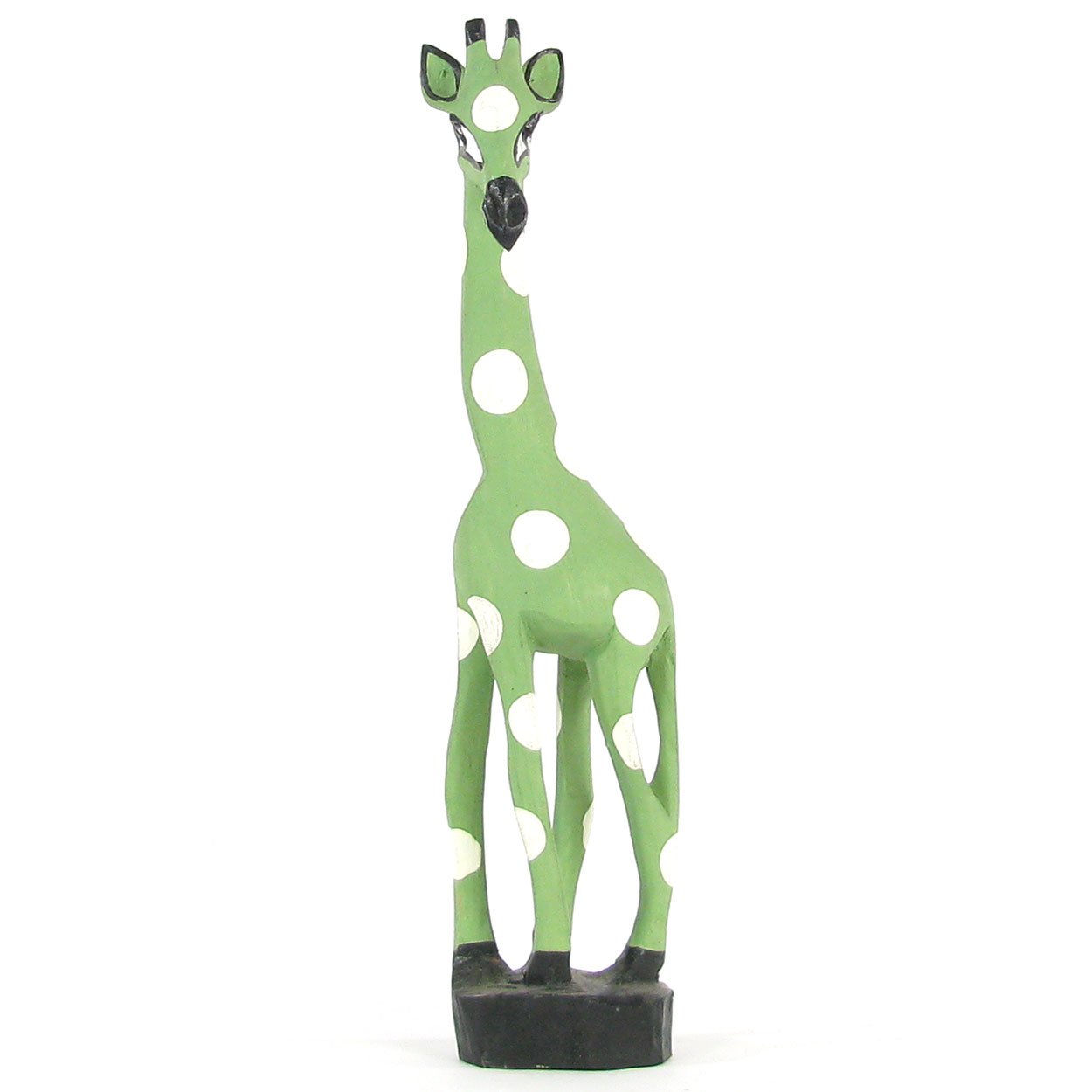 14in African Giraffe Painted Wood Carving in Green and White