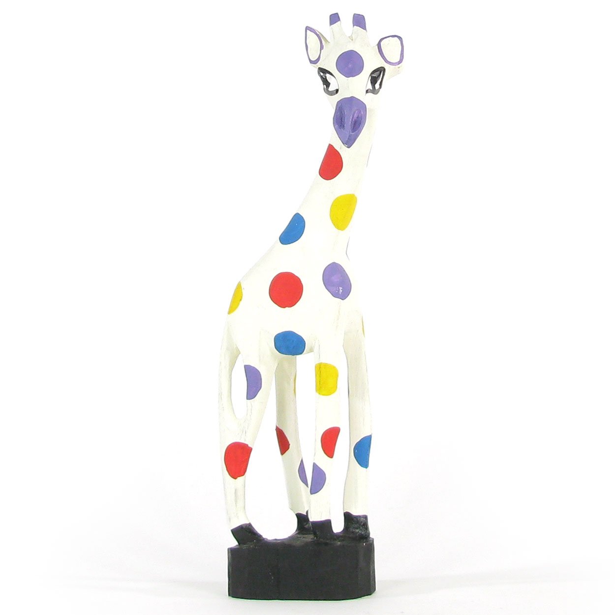 14in African Giraffe Painted Wood Carving in Rainbow Spotted