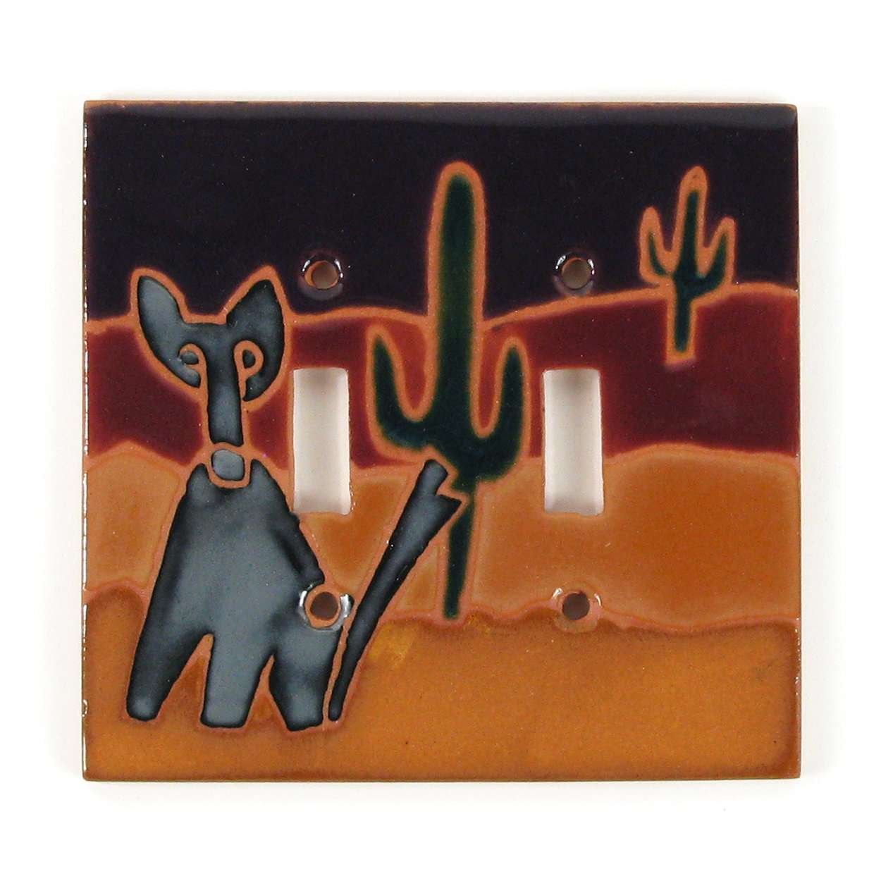 Terra Cotta Double Toggle Switch Plate - Coyote and Cactus
