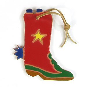 128301 - Terra Cotta Hand Painted Ornament - Cowboy Boot
