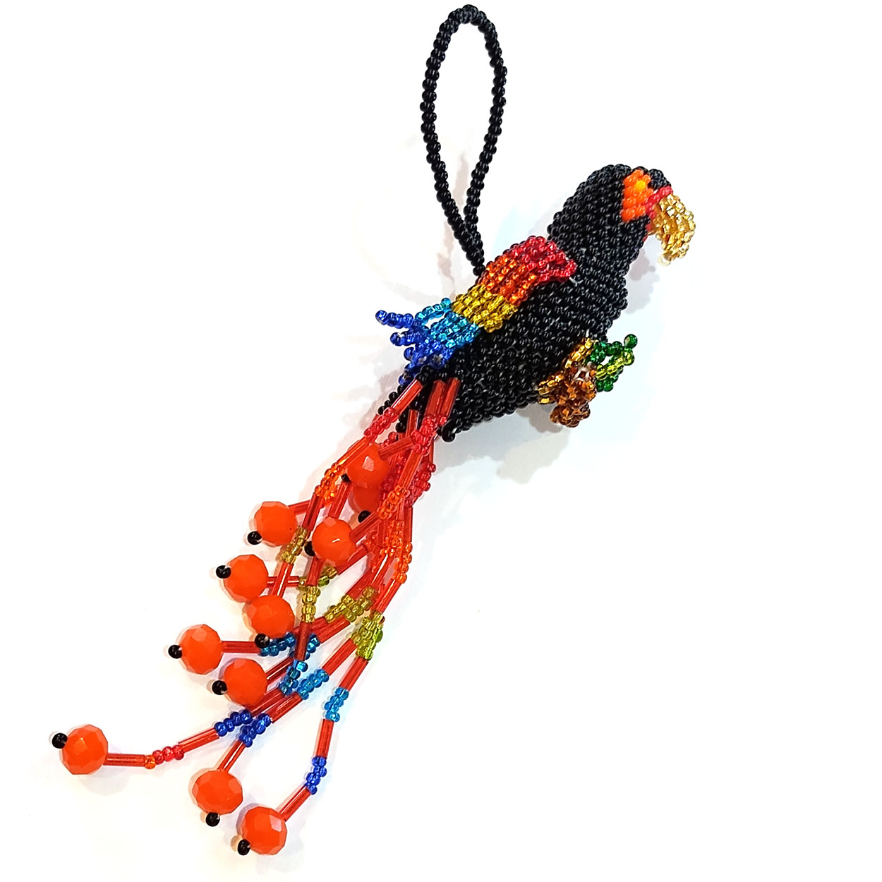 130262 - Hand Made Glass Micro-Bead Hanging Ornament - Black Parrot