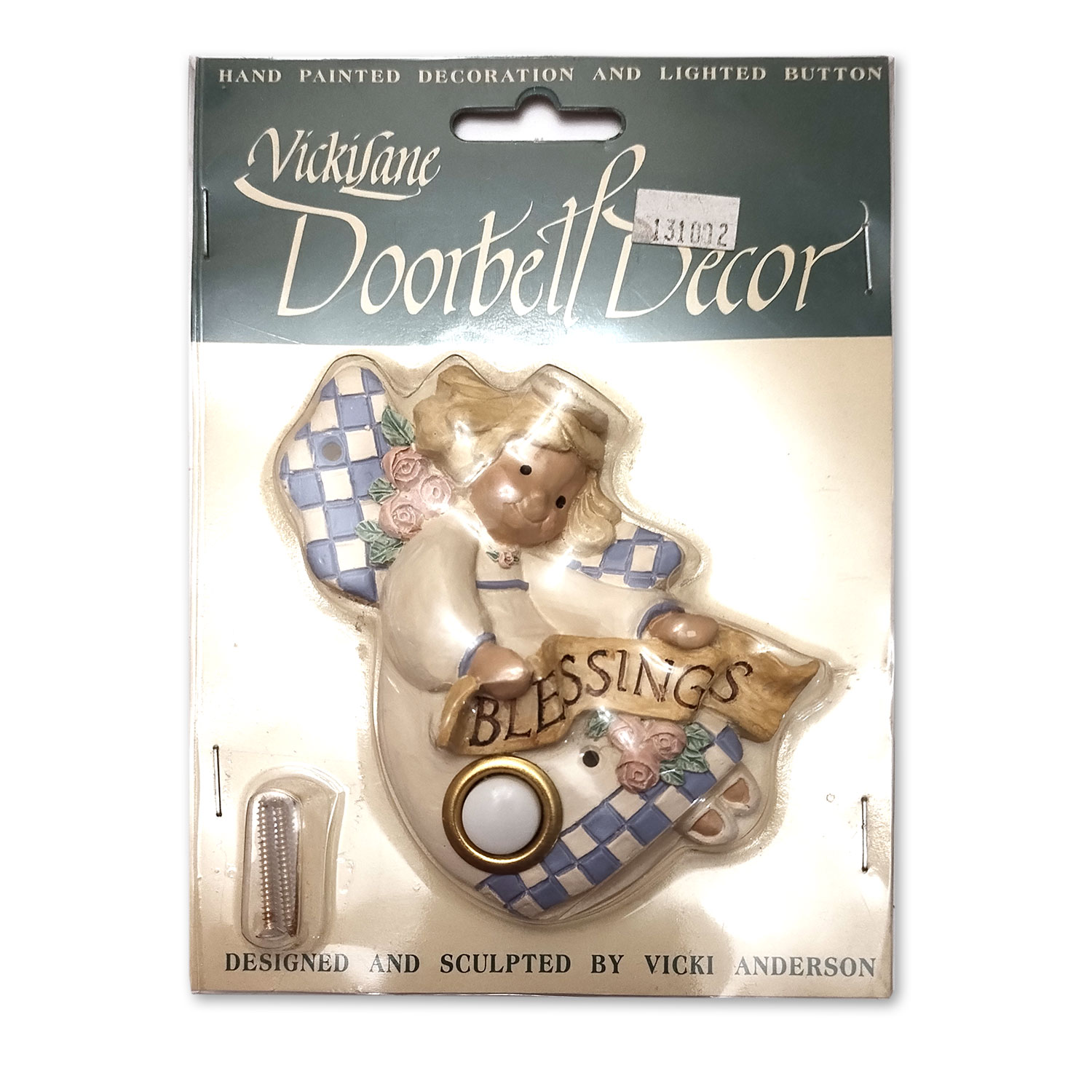 131002 - Vickilane Hand Painted Lighted Button Doorbell - Angel