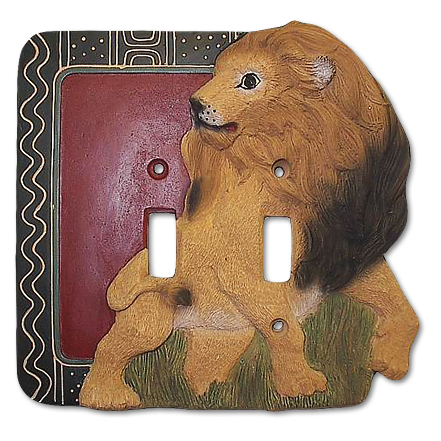 131122 - Vickilane Hand Painted Wall Plate - Lion - Standard Switch - Double