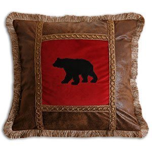 144740 - Red Bear Lodge Faux Leather 18in Accent Pillow