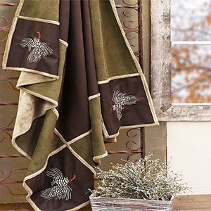 144859 - Pine Cone Lodge Grid Reversible Faux Suede Throw Blanket