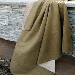 144959 - Solid Olive Green and Tan Reversible Throw Blanket