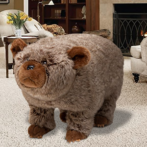 145045 - 26in Shaggy Grizzly Bear Plush Faux Fur Footstool Ottoman