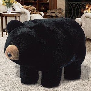 145051 - 26in Black Bear Plush Faux Fur Footstool Ottoman