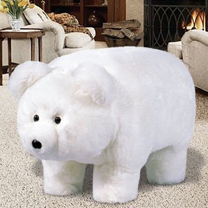 145054 - 26in Polar Bear Plush Faux Fur Footstool Ottoman