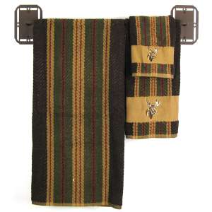147132 - Lodge Moose Stripe 3 Piece Embroidered Towel Set