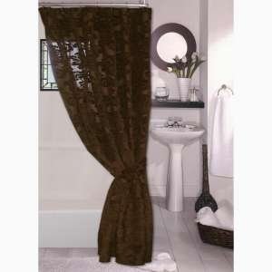 158071 - Gold Rush Western Chocolate Scroll Fabric Shower Curtain