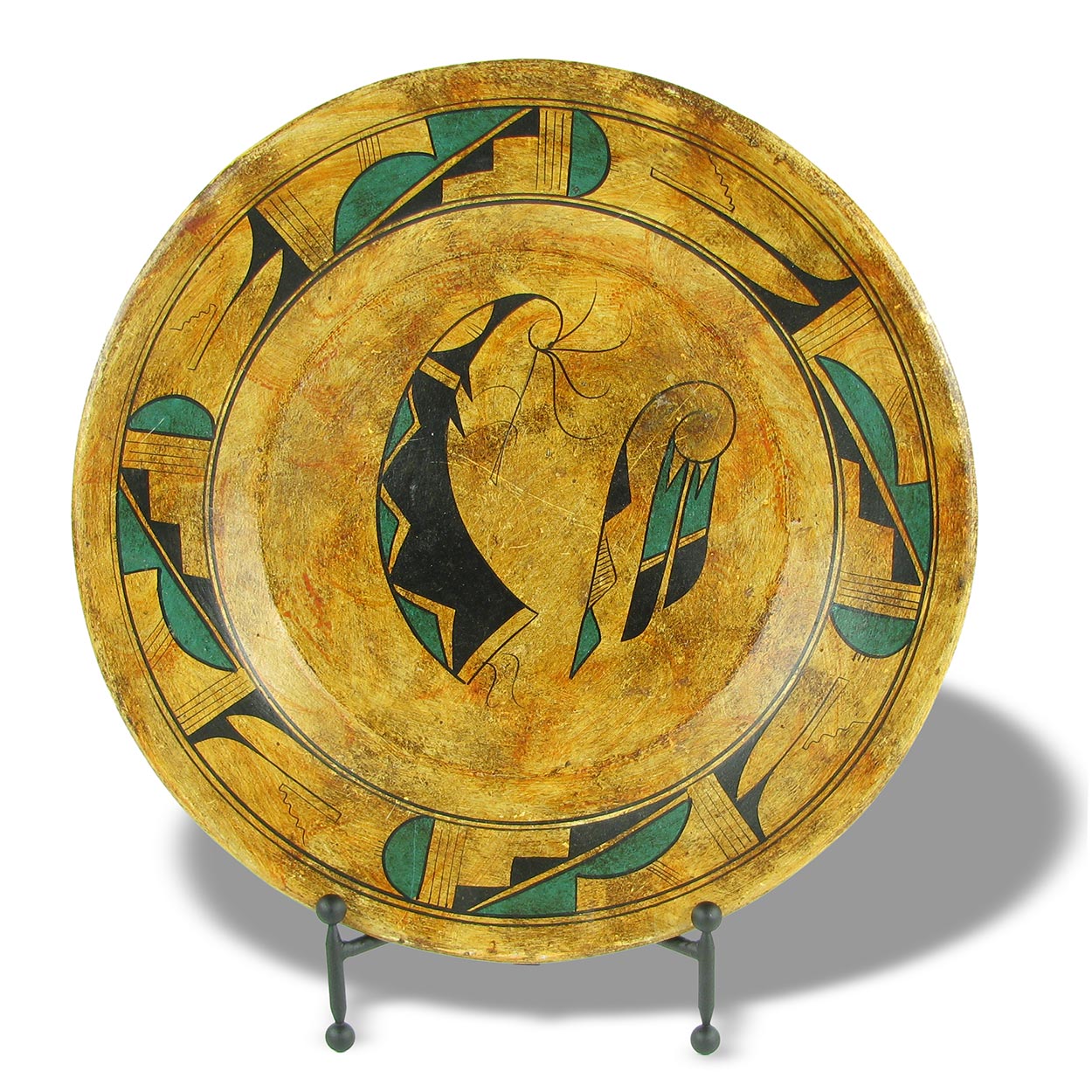 161250-147 - One-of-a-Kind Painted 16.5in Decorative Southwest Plate - Kokopelli Design