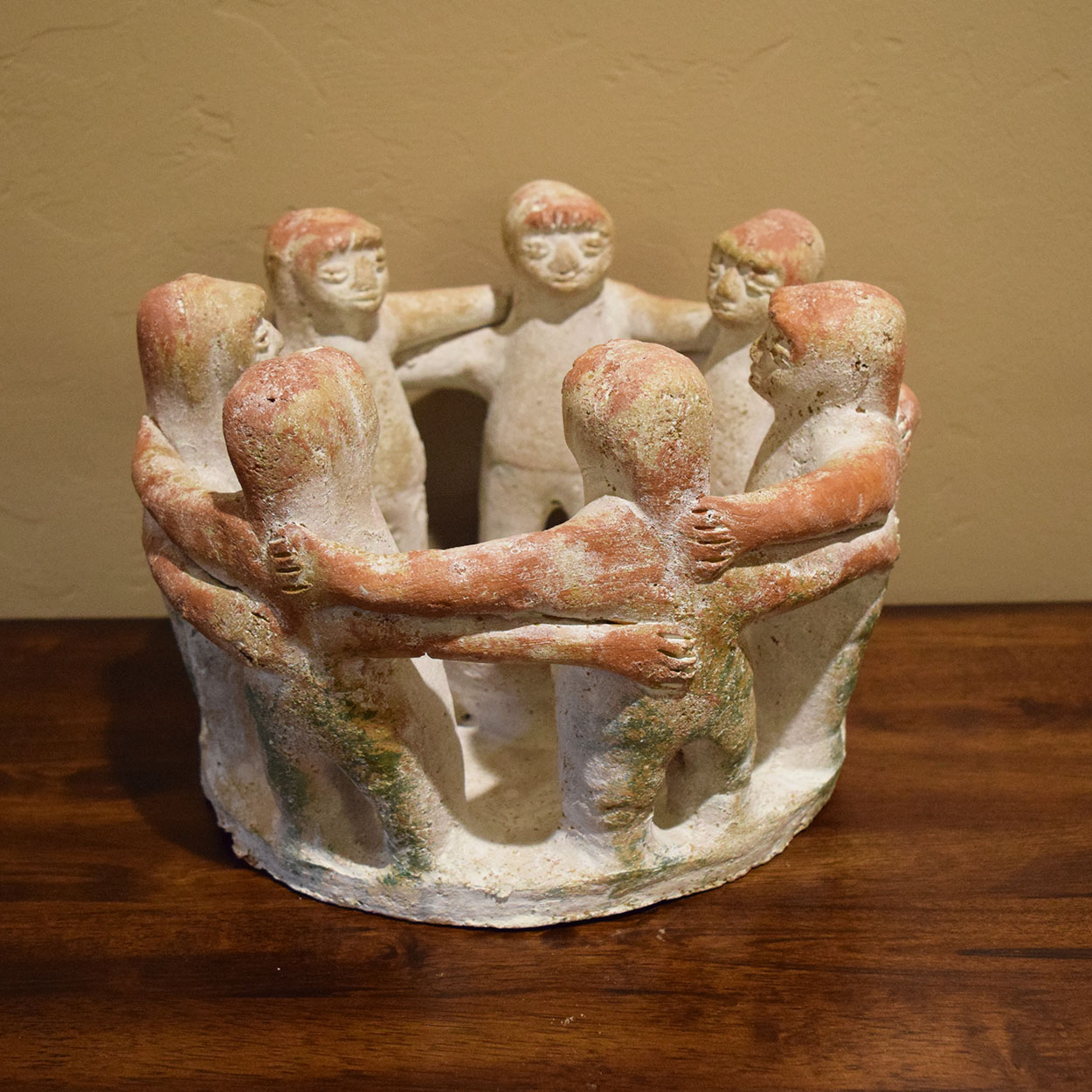 161357 - 7in Tall Large Circle of Friends Candle Holder - 7 People - Green-Red-Gold Layers