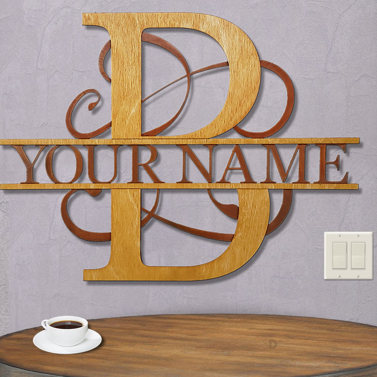 16202 - B Gold on Rust Monogrammed Letter Wood and Metal Wall Art - Choose 11.5 to 35.5in
