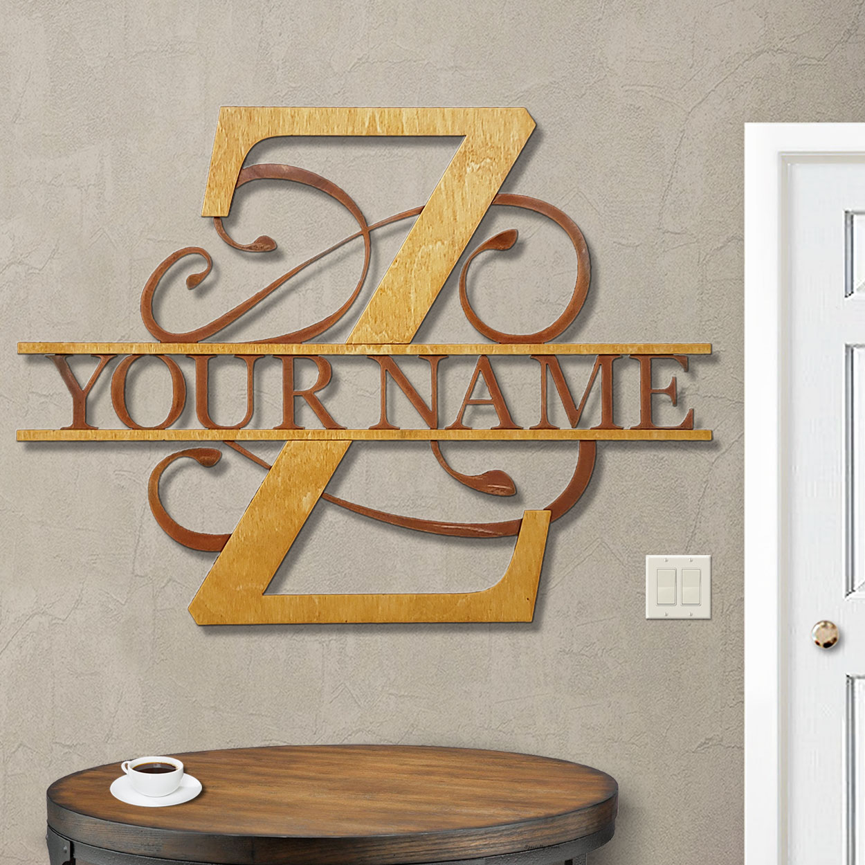 16226 - Z Gold on Rust Monogrammed Letter Wood and Metal Wall Art - Choose 11.5 to 35.5in