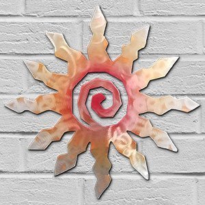 165001 - 12-inch small 12-Point Sunburst 3D Metal Wall Art in a vibrant sunset swirl finish