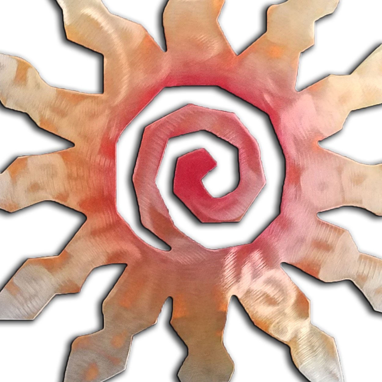 165004 - 30-inch extra large 12-Point Sunburst 3D Metal Wall Art in a vibrant sunset swirl finish