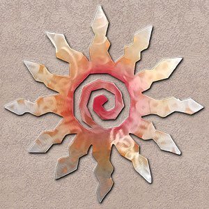 165004 - 30-inch extra large 12-Point Sunburst 3D Metal Wall Art in a vibrant sunset swirl finish