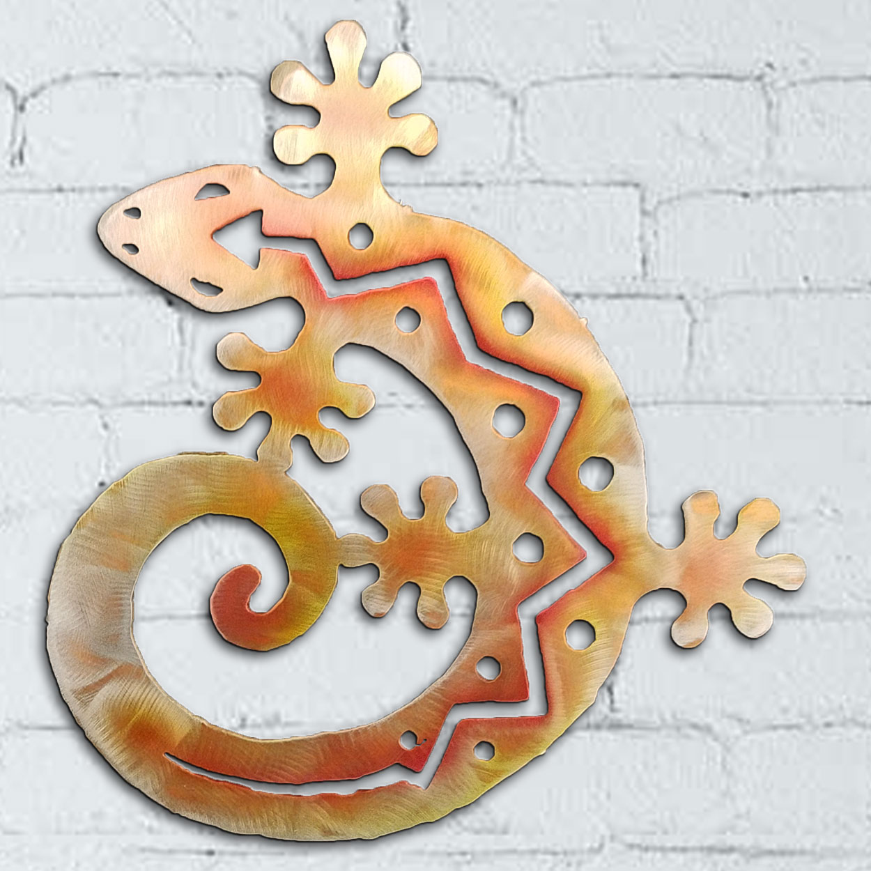 12in C-Shaped Lizard 3D Metal Wall Art in Sunset Finish - Southwest Decor