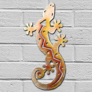 165031 - 12-inch small S-Shaped Gecko 3D Metal Wall Art in a vibrant sunset swirl finish