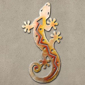 165033 - 24-inch large S-Shaped Gecko 3D Metal Wall Art in a vibrant sunset swirl finish