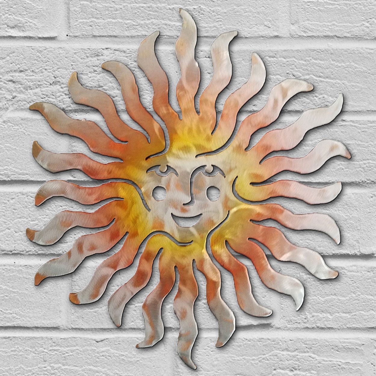 165081 - 12in Spritely Sun Face 3D Southwest Metal Wall Art in Sunset Finish