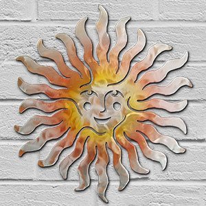 165081 - 12-inch small Sprite Sun Face 3D Metal Wall Art in a vibrant sunset swirl finish