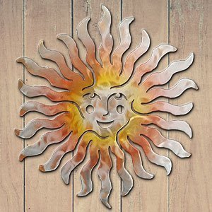 165082 - 18-inch medium Sprite Sun Face 3D Metal Wall Art in a vibrant sunset swirl finish