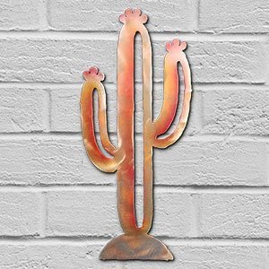 165101 - 12-inch small Saguaro Cactus 3D Metal Wall Art in a vibrant sunset swirl finish
