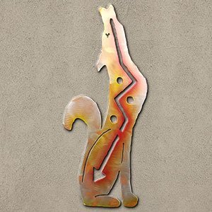 165133 - 24-inch large Howling Coyote Facing Right 3D Metal Wall Art in a vibrant sunset swirl finish