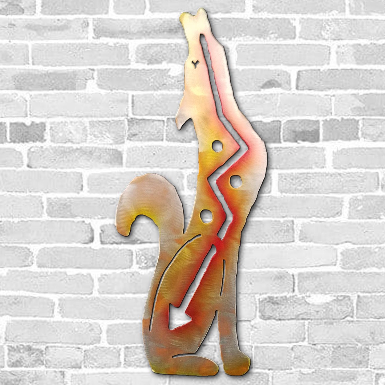 165135 - 36in Jumbo Coyote Howling Right Crooks Designs Floating Metal Wall Art in Sunset Finish