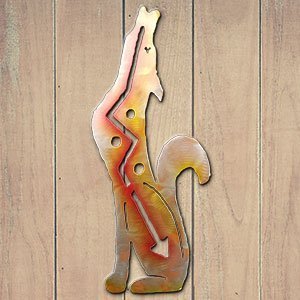 165142 - 18-inch medium Howling Coyote Facing Left 3D Metal Wall Art in a vibrant sunset swirl finish