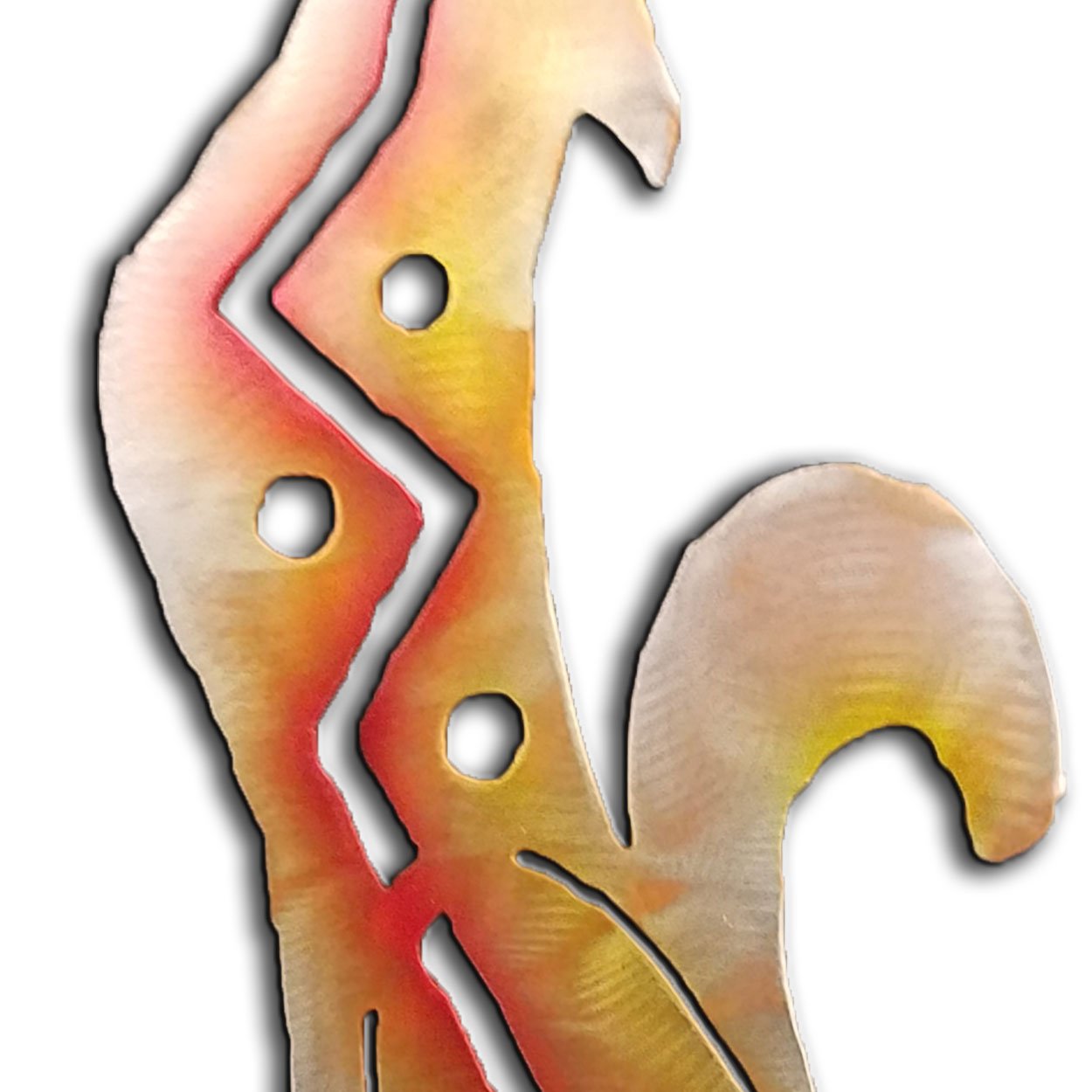 165143 - 24-inch large Howling Coyote Facing Left 3D Metal Wall Art in a vibrant sunset swirl finish