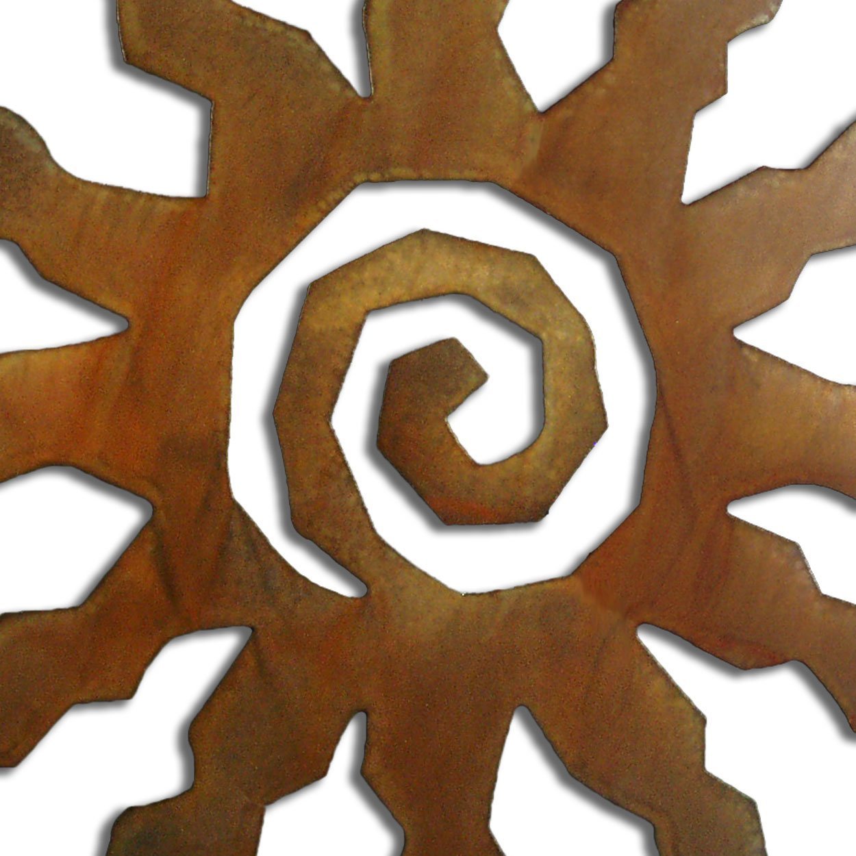 165151 - 12-inch small 12-Point Spiral Sunburst 3D Metal Wall Art in a rich rust finish