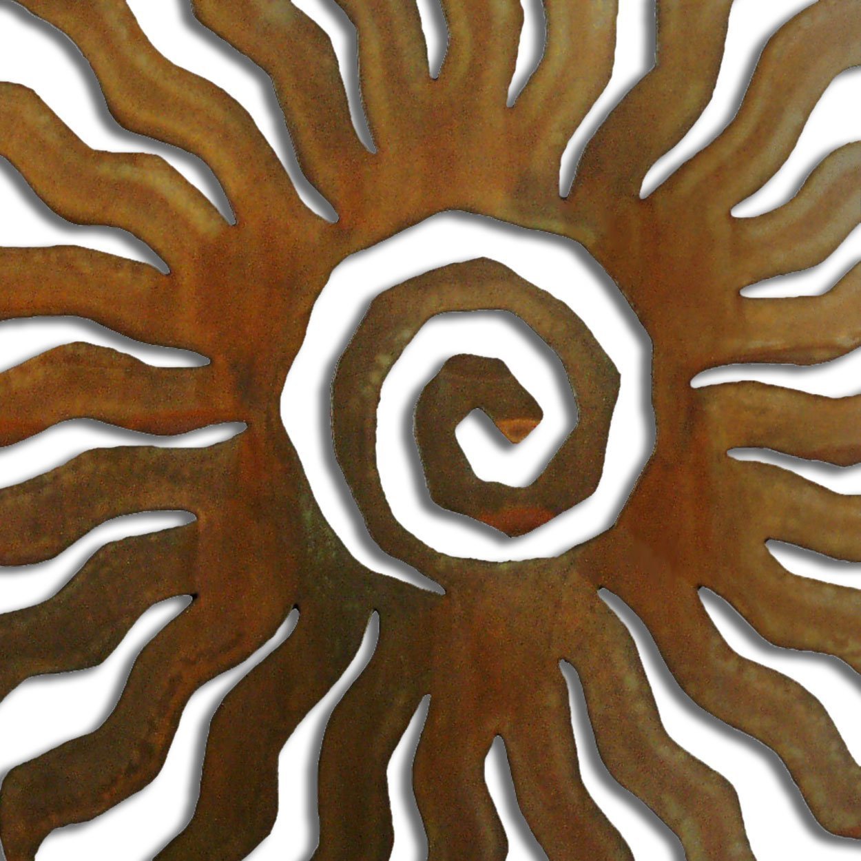 165161 - 12-inch small 24-Ray Sunburst 3D Metal Wall Art in a rich rust finish