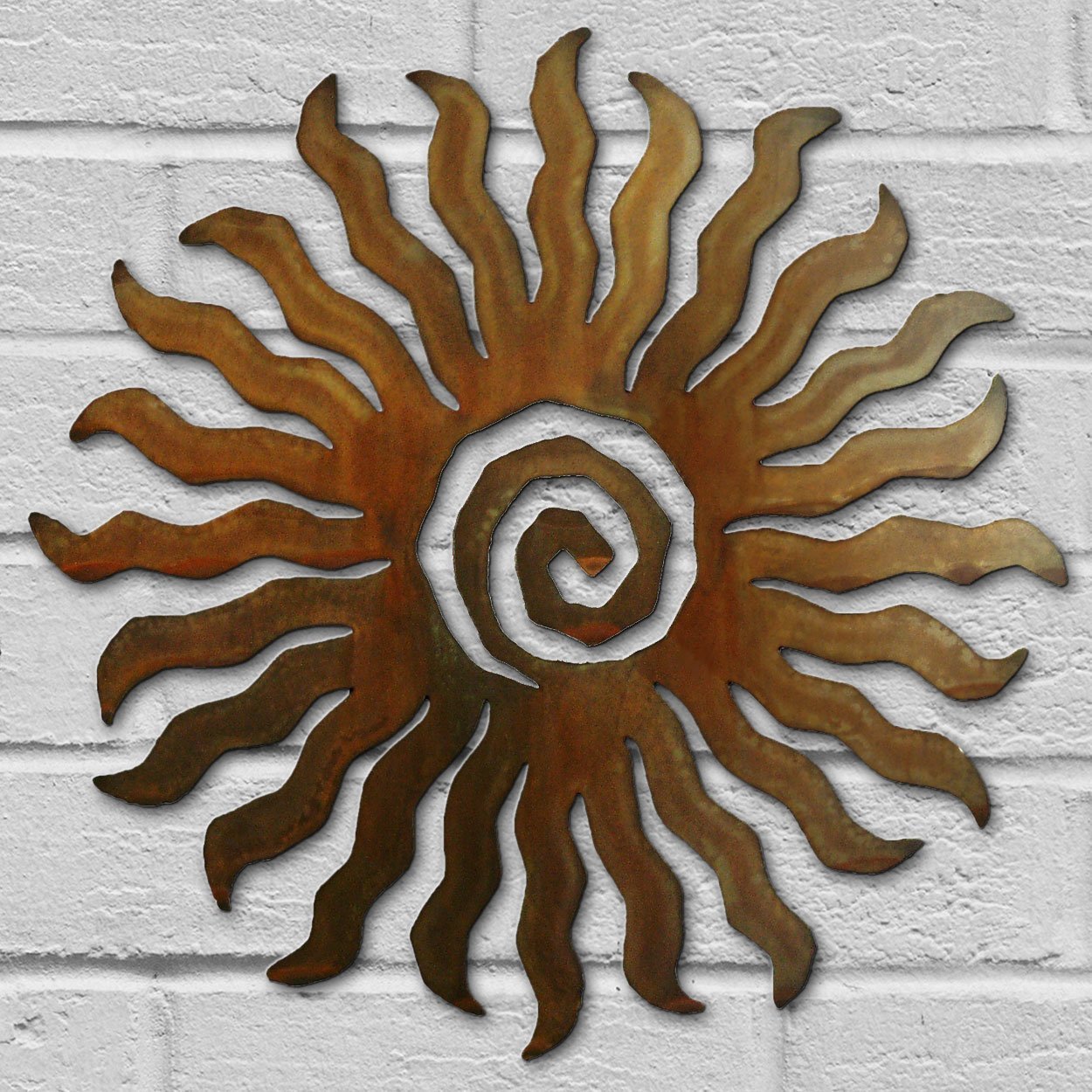 165161 - 12in 24-Ray Sunburst 3D Southwest Metal Wall Art in Rust Finish