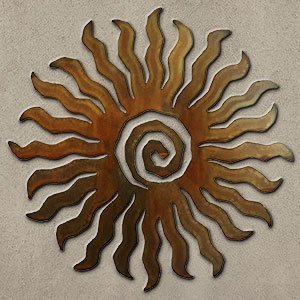 165163 - 24-inch large 24-Ray Sunburst 3D Metal Wall Art in a rich rust finish