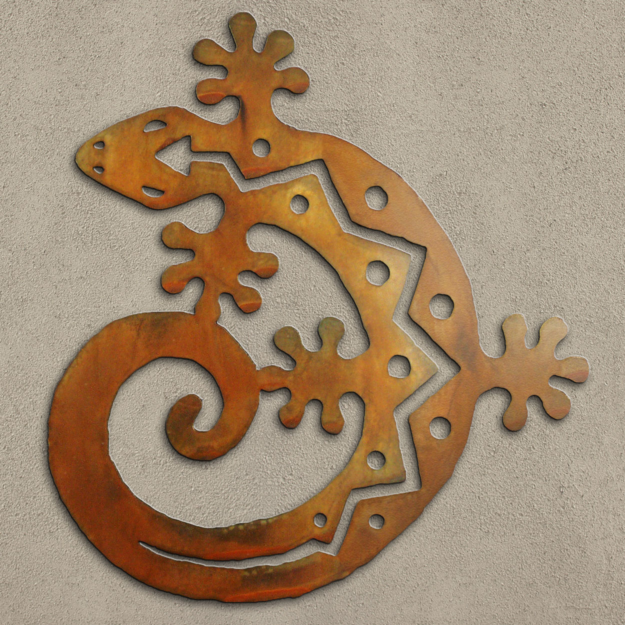 24in Large C-Shaped Lizard 3D Metal Wall Art in Rust Finish - Southwest Decor