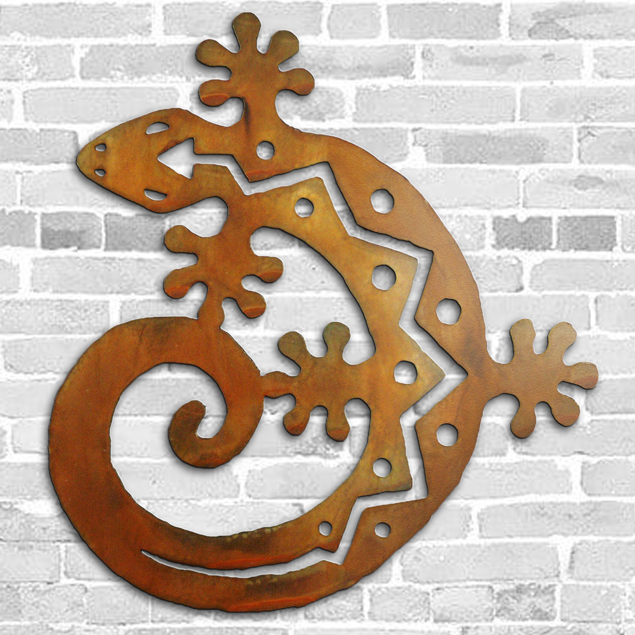 36in Jumbo C-Shaped Lizard Crooks Designs Floating Metal Wall Art in Rust Finish
