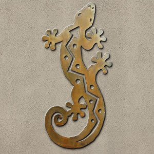 165183 - 24-inch large S-Shaped Gecko 3D Metal Wall Art in a rich rust finish
