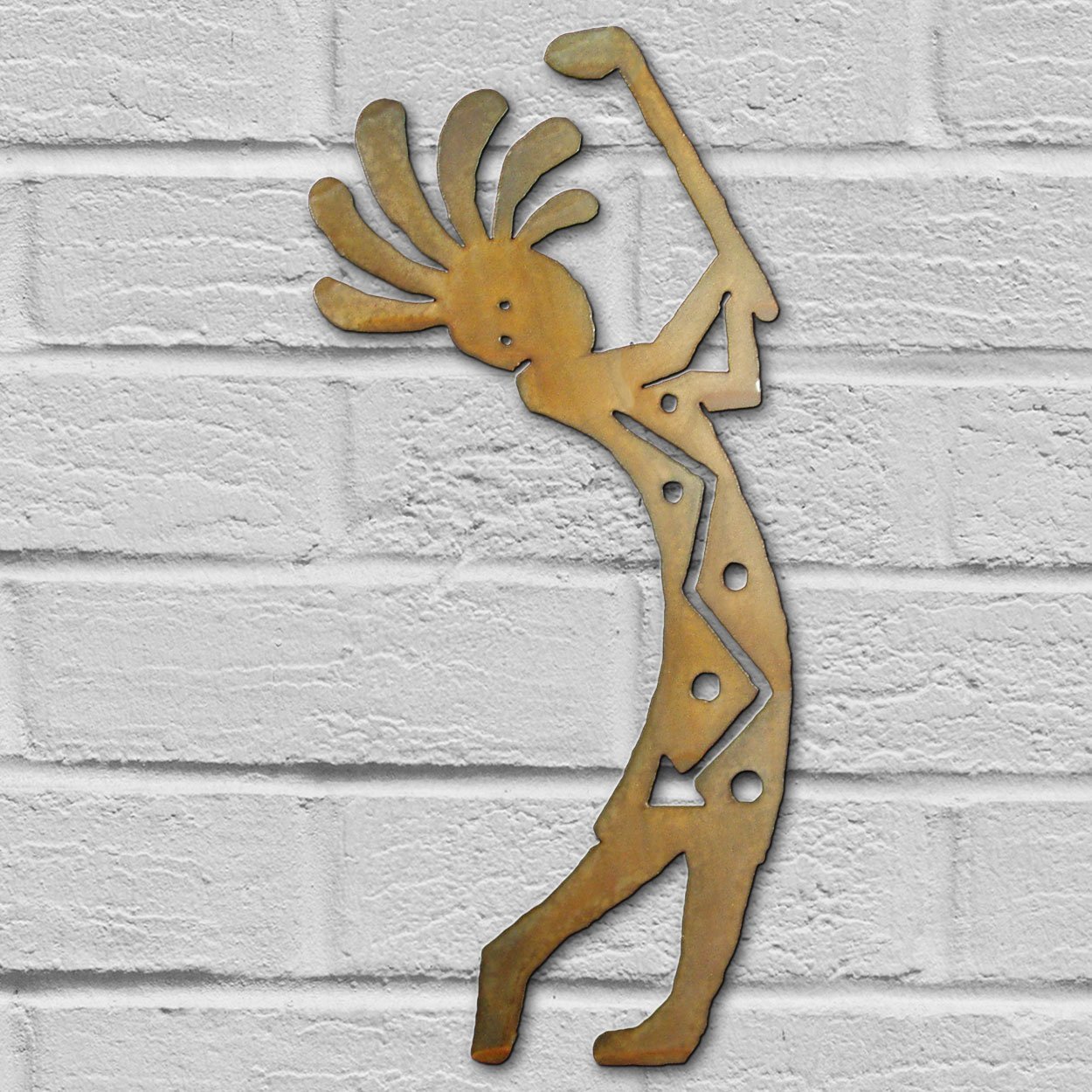 165191 - 12in Golfing Kokopelli 3D Southwest Metal Wall Art in Rust Finish