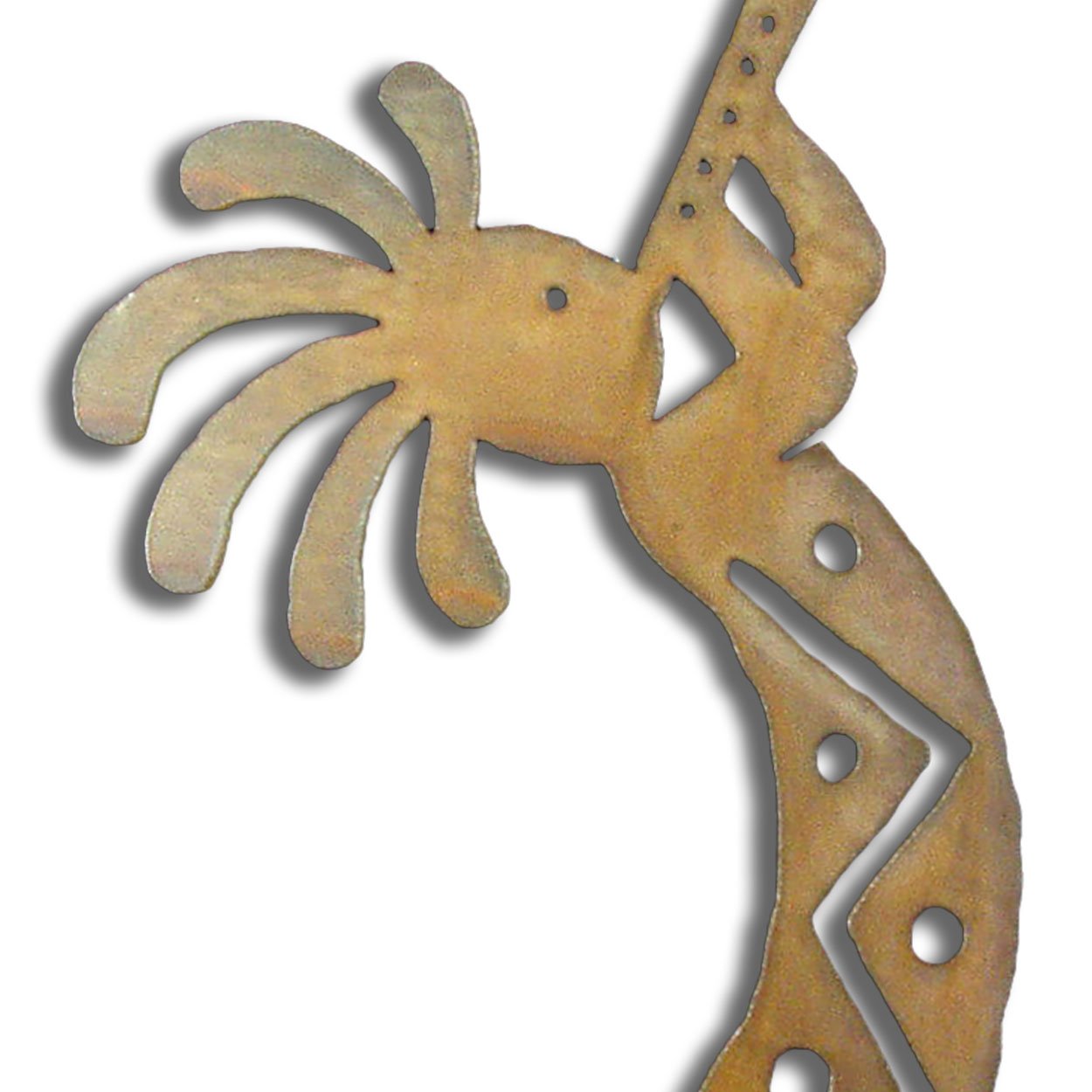 165201 - 12-inch small Kokopelli Trumpeter Facing Right 3D Metal Wall Art in a rich rust finish