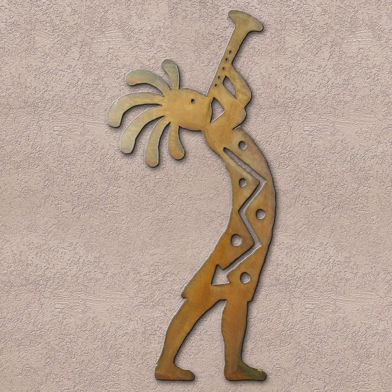 165204 - 30in Trumpeting Kokopelli Right 3D Southwest Metal Wall Art in Rust
