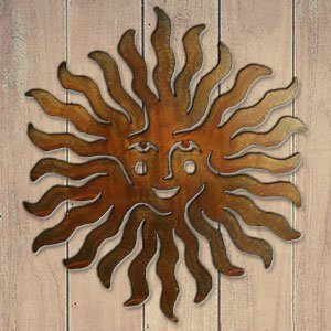 165232 - 18-inch medium Sprite Sun Face 3D Metal Wall Art in a rich rust finish