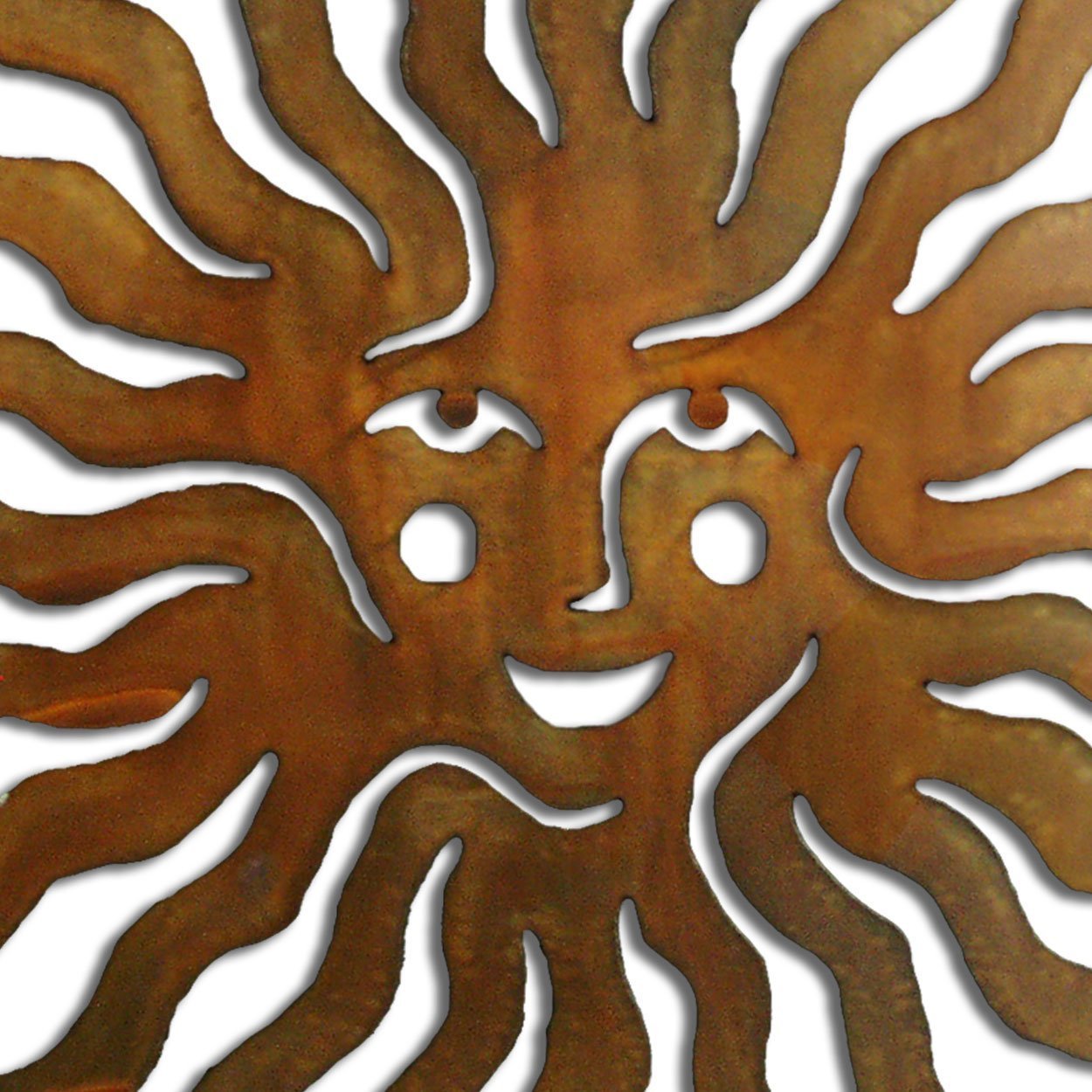 165234 - 30-inch extra large Sprite Sun Face 3D Metal Wall Art in a rich rust finish