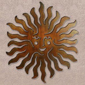 165234 - 30-inch extra large Sprite Sun Face 3D Metal Wall Art in a rich rust finish