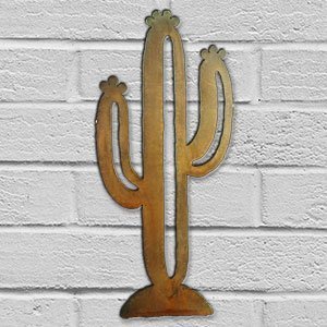 165251 - 12-inch small Saguaro Cactus 3D Metal Wall Art in a rich rust finish