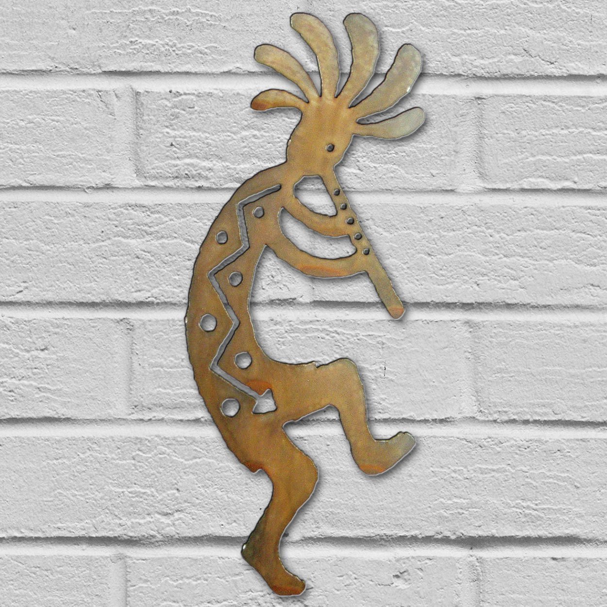 165261 - 12in Kokopelli Dancing Right 3D Southwest Metal Wall Art in Rust